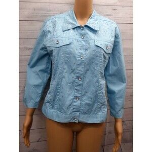 Tuscany Jacket Blazer Embellished Beaded Blue Button Front Pockets Size Large